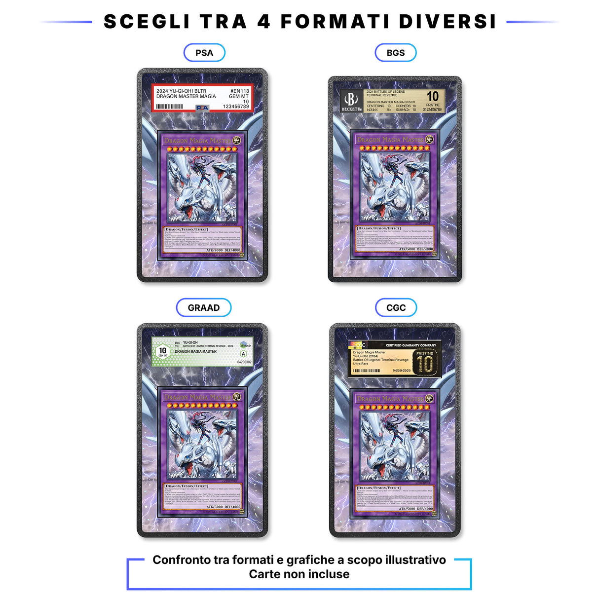 Drago Bianco Occhi Blu 001 - Custodia con Artwork Esteso per Carte Gradate - Display Case Extended Artwork Pokearth