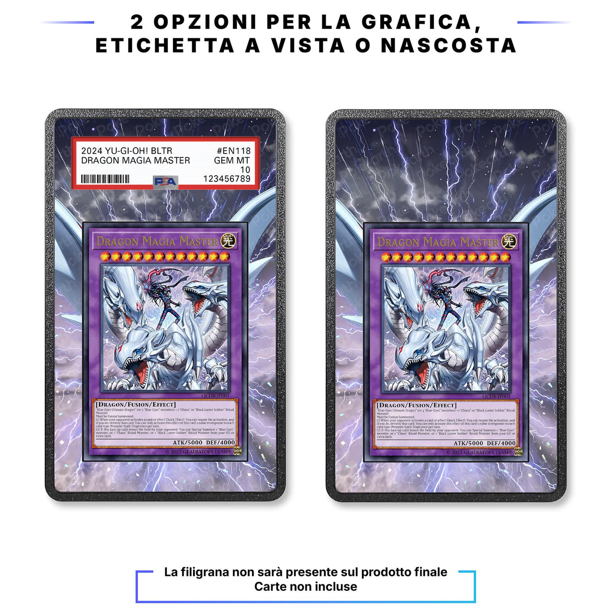 Drago Bianco Occhi Blu 001 - Custodia con Artwork Esteso per Carte Gradate - Display Case Extended Artwork Pokearth