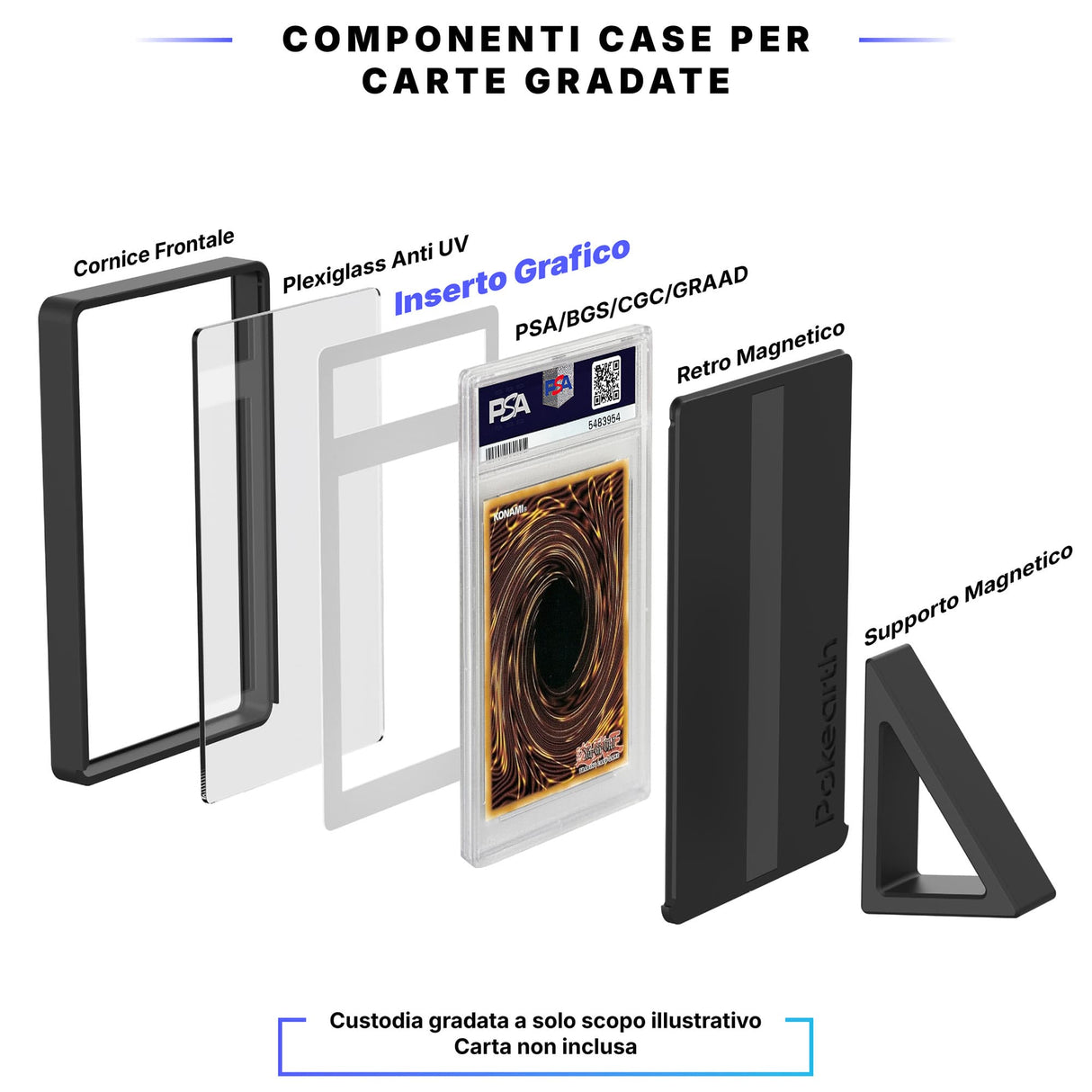 Drago Bianco Occhi Blu 001 - Custodia con Artwork Esteso per Carte Gradate - Display Case Extended Artwork Pokearth