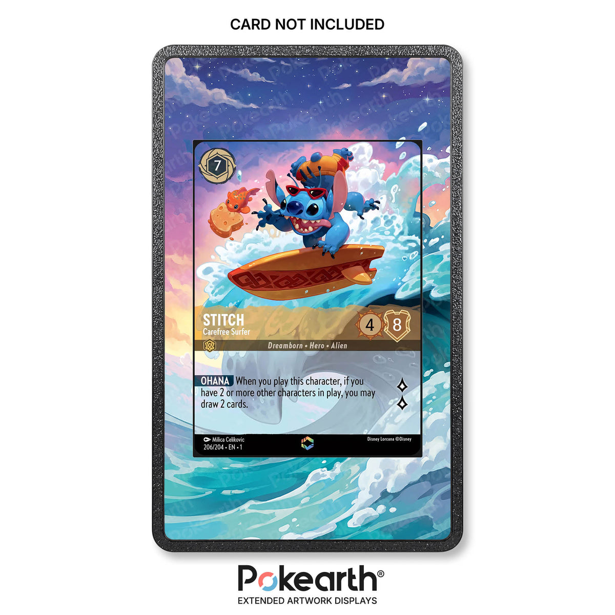 Stitch - Carefree Surfer 206/204 Enchanted - Custodia con Artwork Esteso per Carte Disney Lorcana