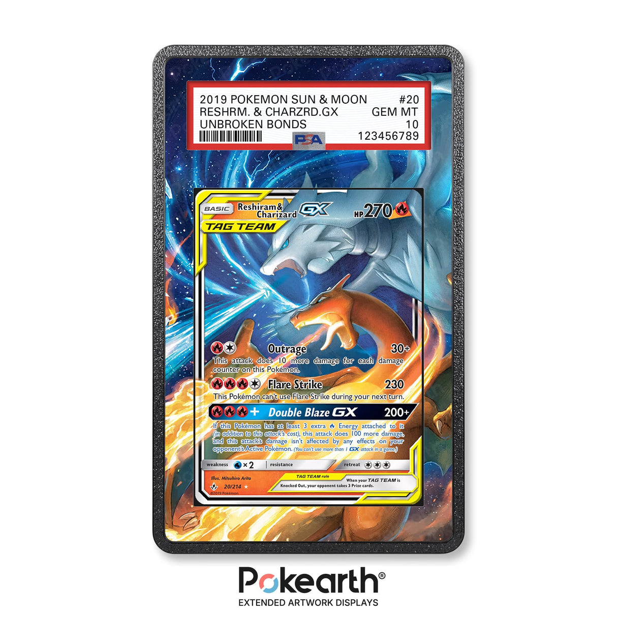 Reshiram & Charizard GX 20/214 - Graded Card Extended Artwork Display Case