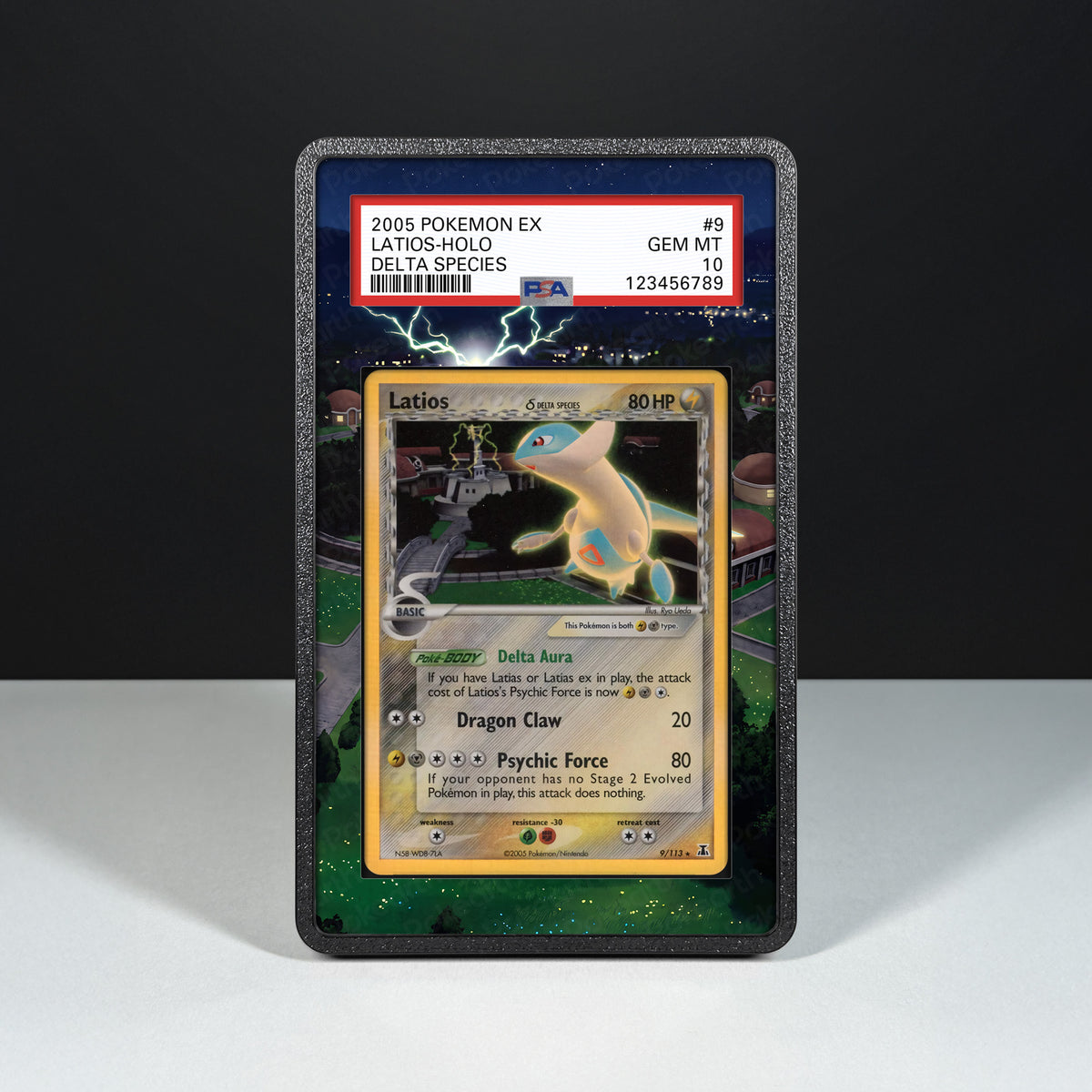 Latios Delta Species 9/113 - Bewertete Karte mit Extended-Artwork-Display-Case