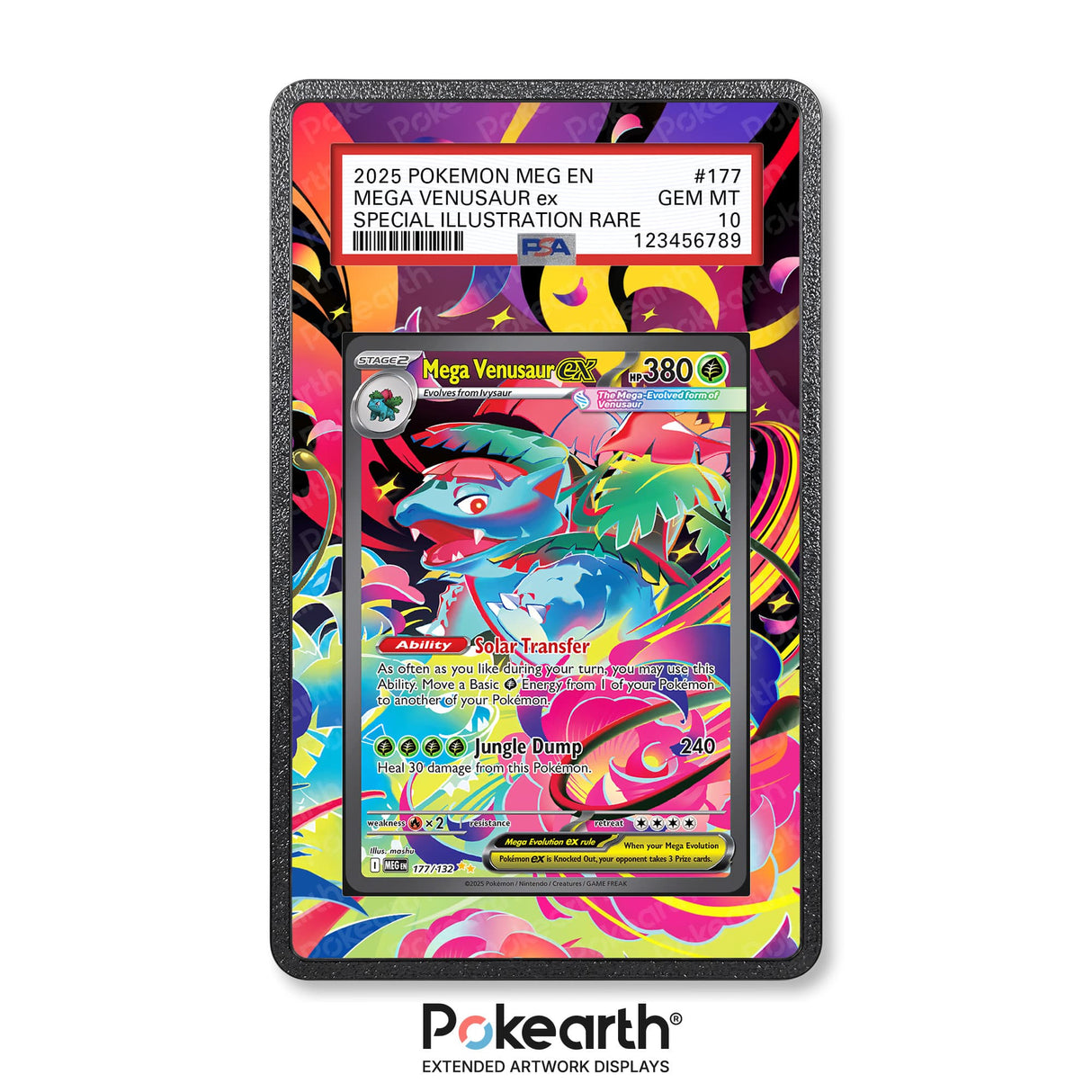 Mega Venusaur ex 177/132 - Graded Card Extended Artwork Display Case - Display Case Extended Artwork Pokearth