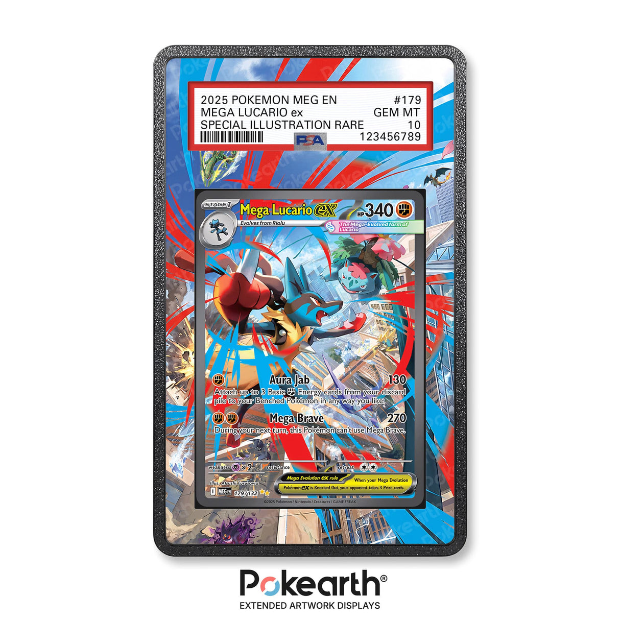 Mega Lucario ex 179/132 - Graded Card Extended Artwork Display Case - Display Case Extended Artwork Pokearth