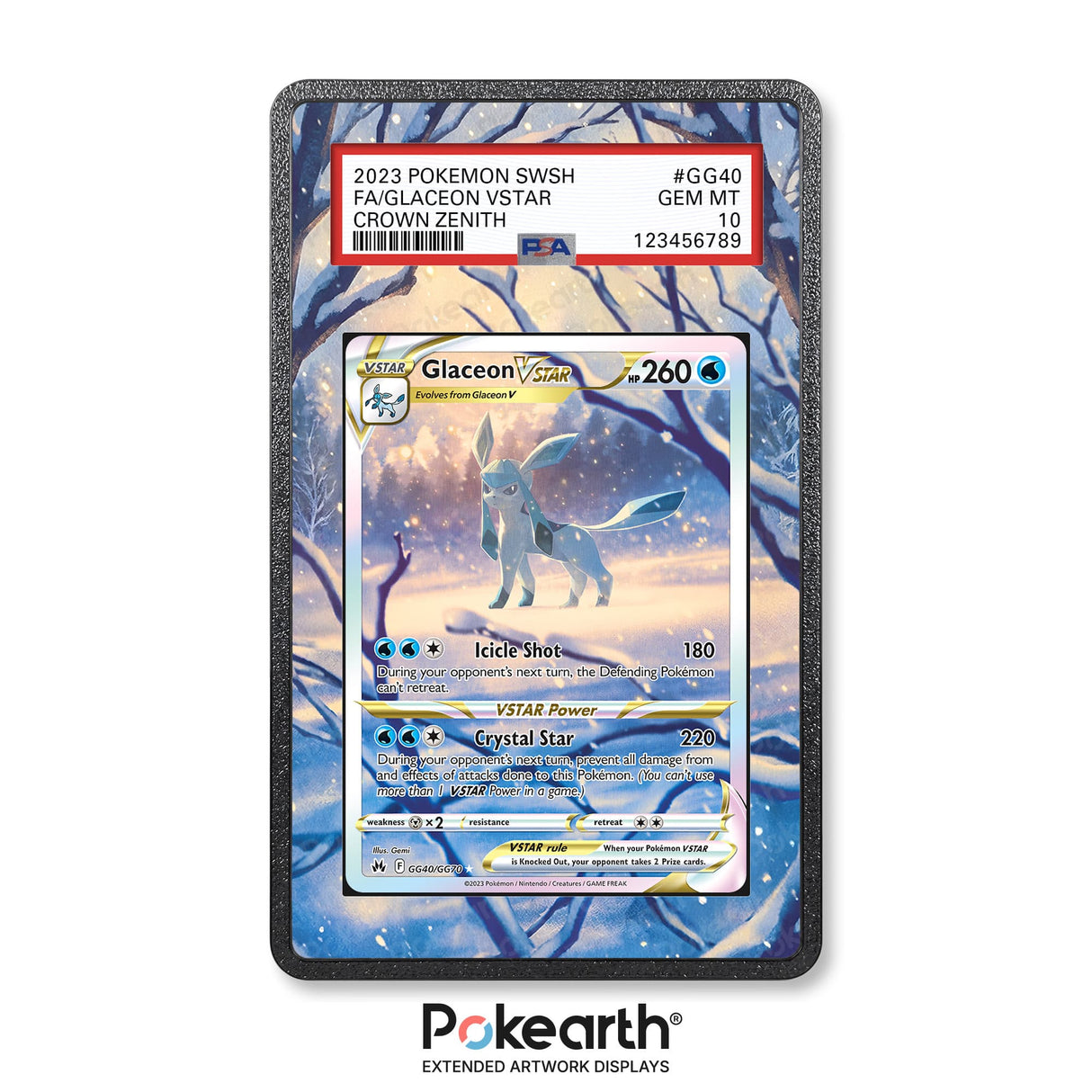 Glaceon VSTAR GG40/GG70 - Graded Card Extended Artwork Display Case - Display Case Extended Artwork Pokearth