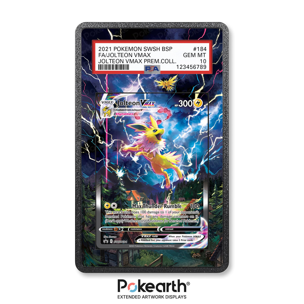 Jolteon VMAX SWSH 184 - Graded Card Extended Artwork Display Case - Display Case Extended Artwork Pokearth