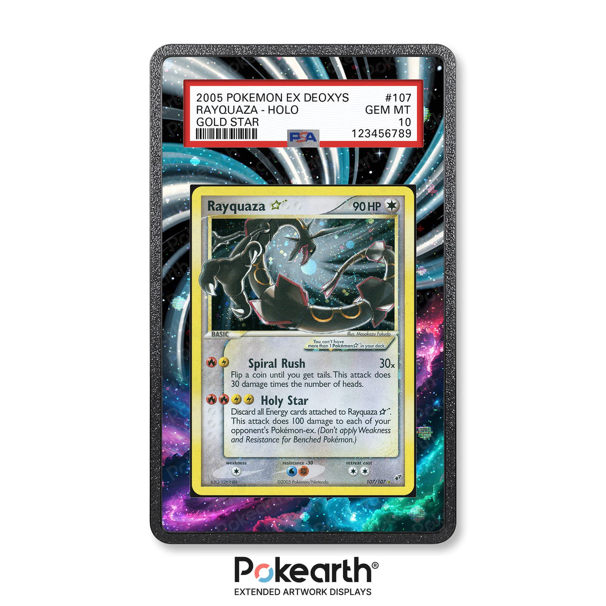 Rayquaza Gold Star 107/107 - Graded Card Extended Artwork Display Case - Display Case Extended Artwork Pokearth