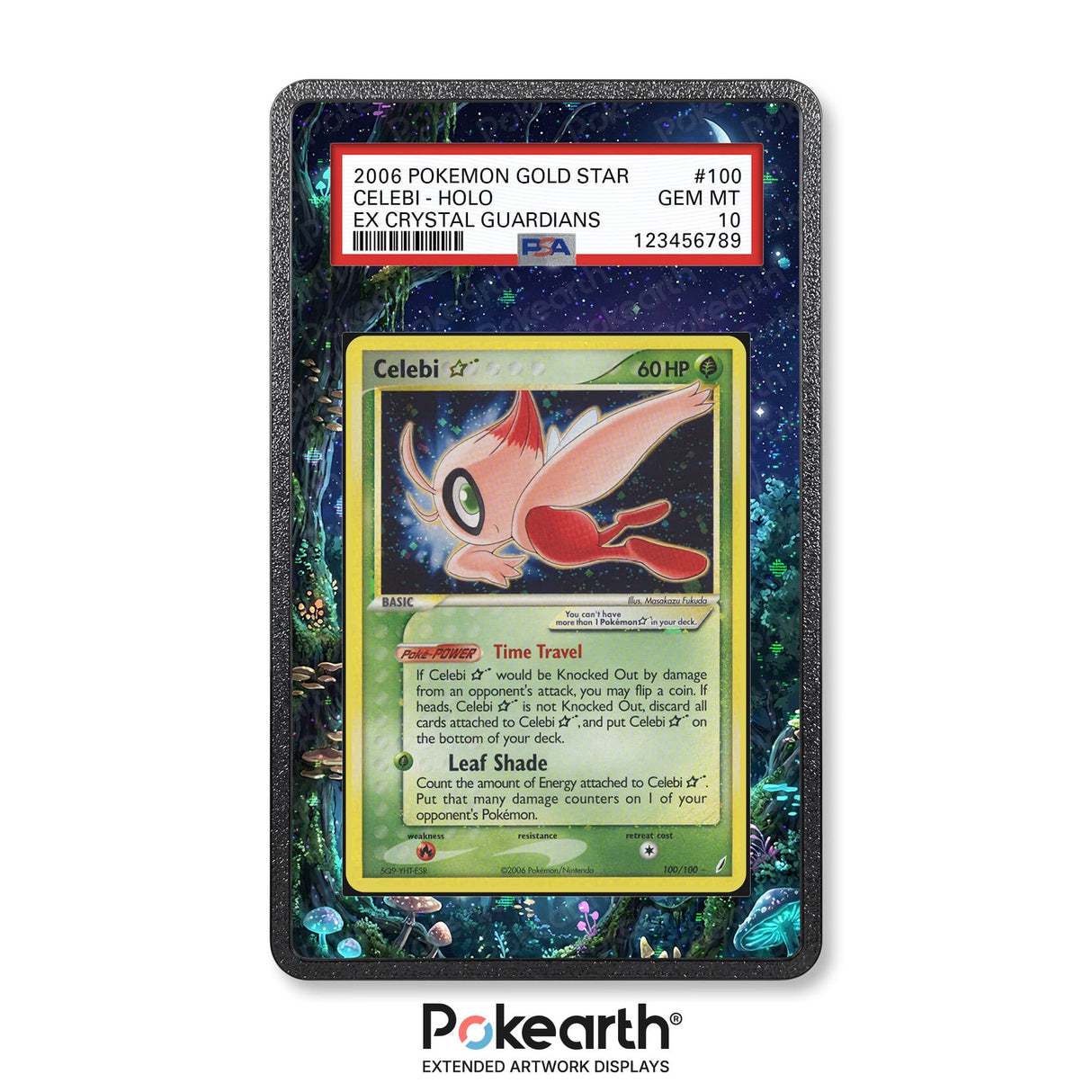 Celebi Gold Star 100/100 - Graded Card Extended Artwork Display Case - Display Case Extended Artwork Pokearth
