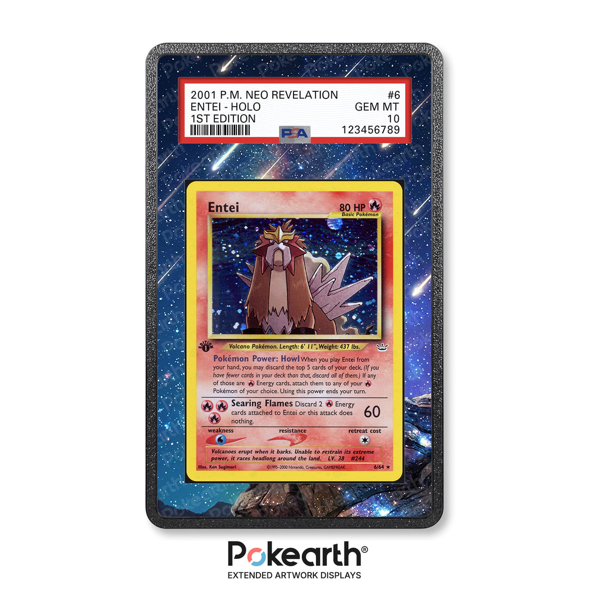 Entei 6/64 - Graded Card Extended Artwork Display Case - Display Case Extended Artwork Pokearth