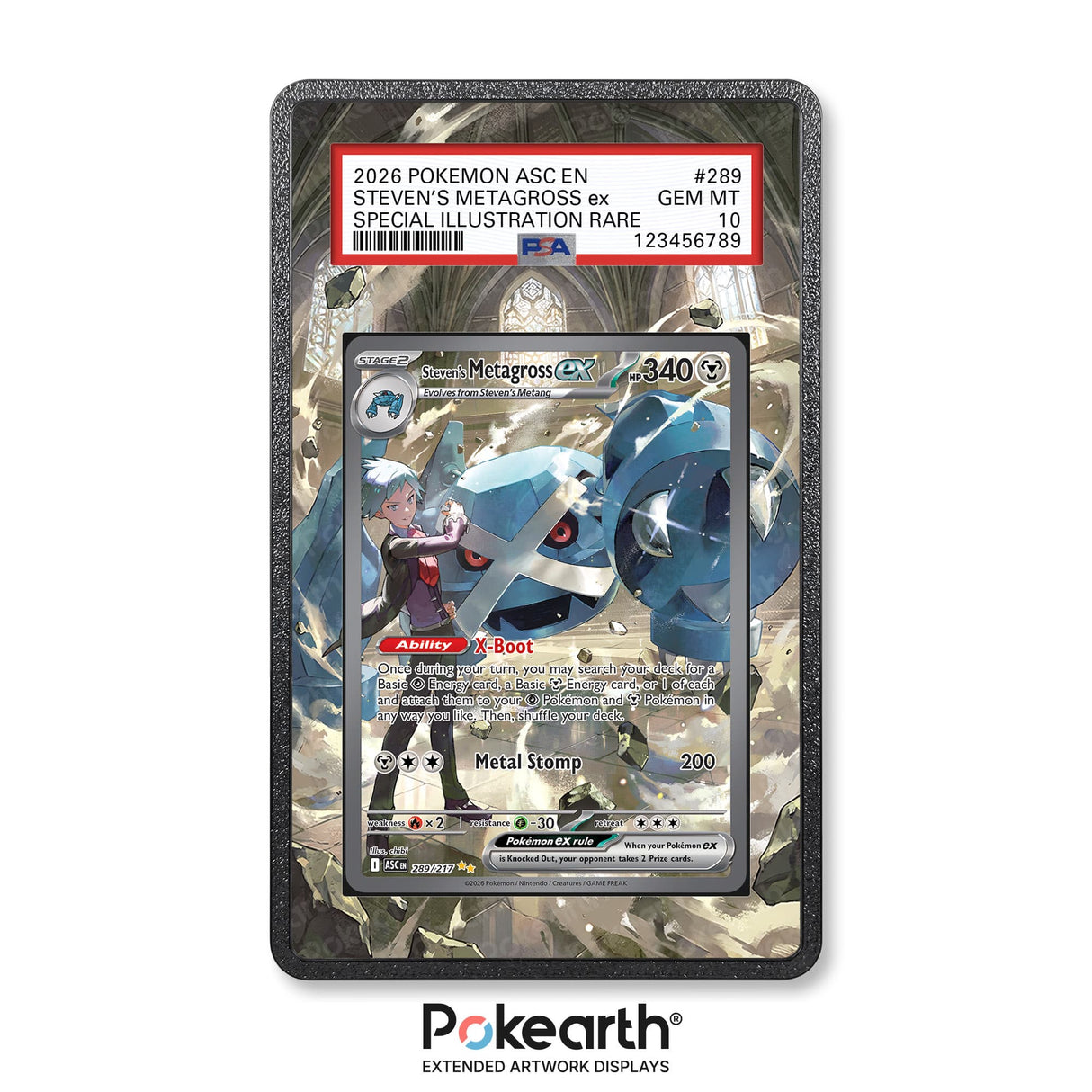 Steven's Metagross ex 289/217 - Graded Card Extended Artwork Display Case - Display Case Extended Artwork Pokearth