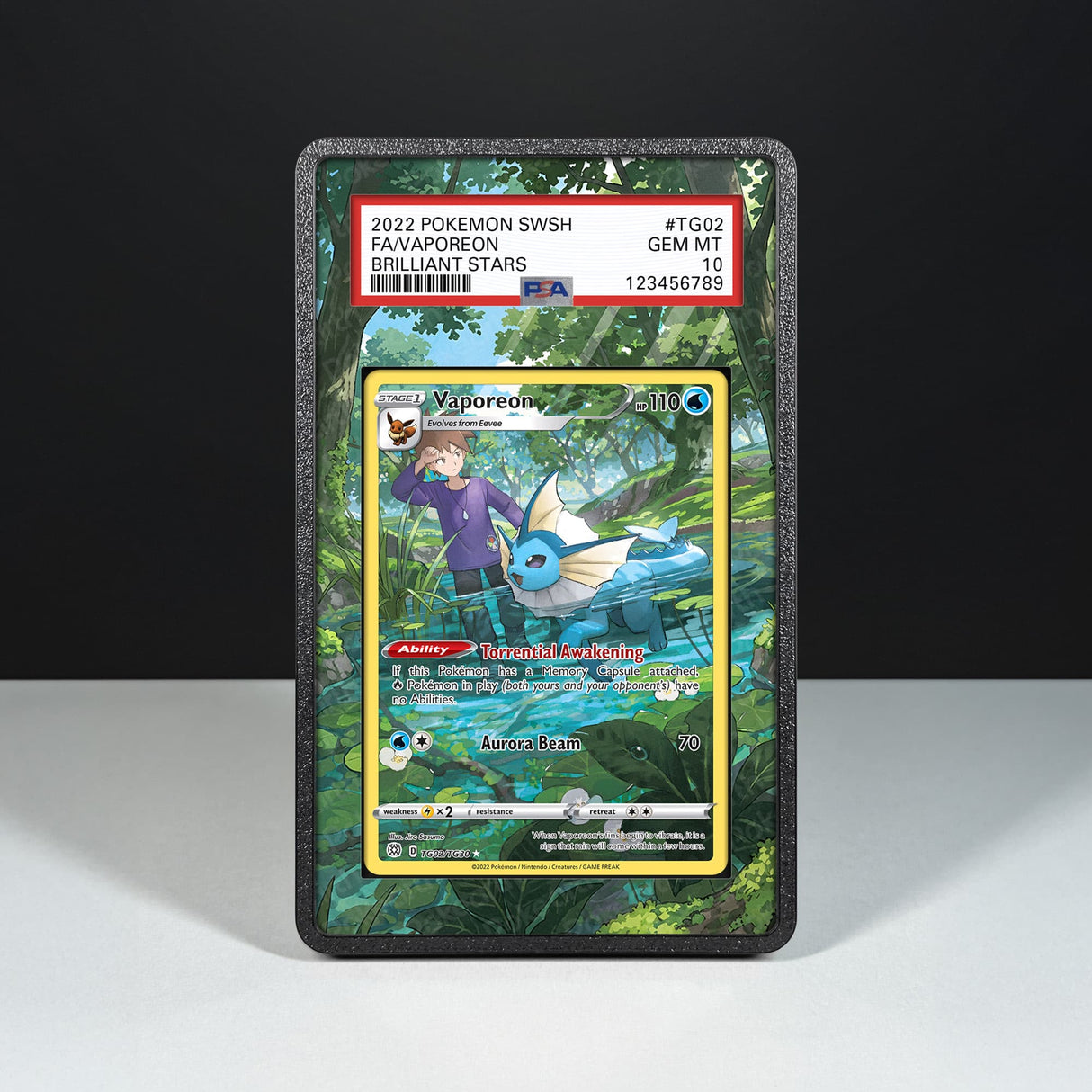 Vaporeon TG02/TG30 - Custodia con Artwork Esteso per Carte Gradate - Display Case Extended Artwork Pokearth