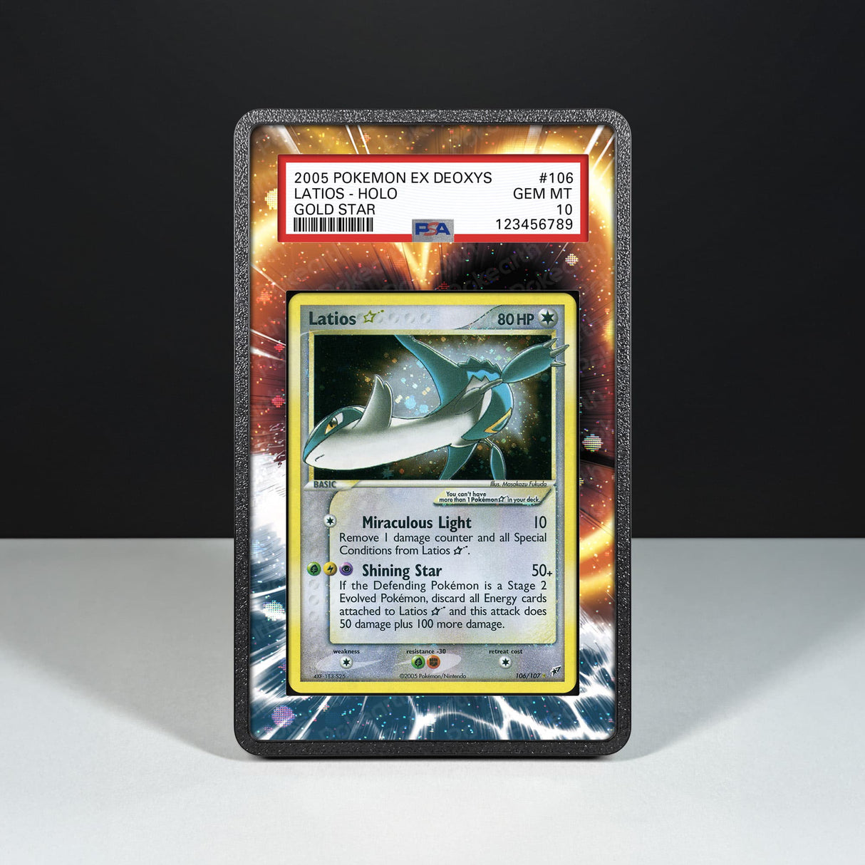 Latios Gold Star 106/107 - Graded Card Extended Artwork Display Case - Display Case Extended Artwork Pokearth