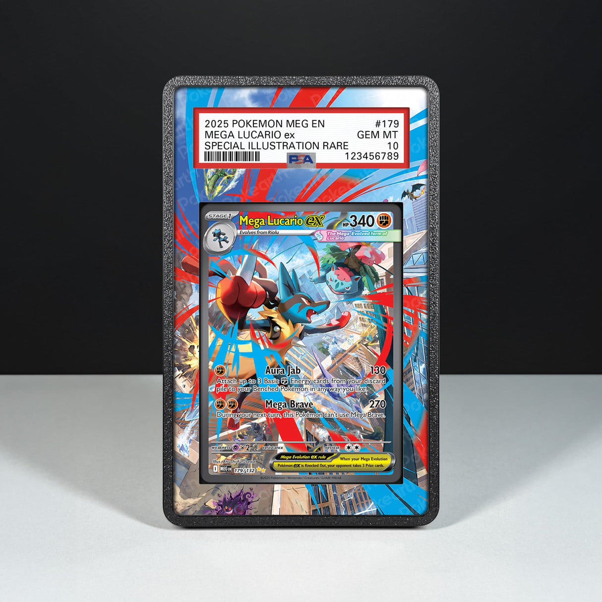 Mega Lucario ex 179/132 - Graded Card Extended Artwork Display Case - Display Case Extended Artwork Pokearth