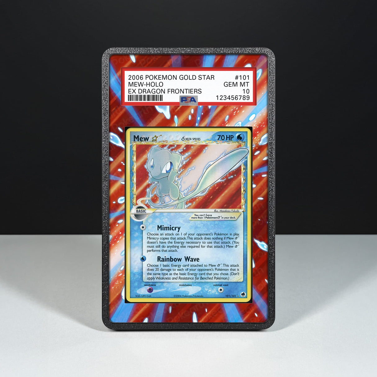 Mew Gold Star Delta Species 101/101 - Graded Card Extended Artwork Display Case - Display Case Extended Artwork Pokearth